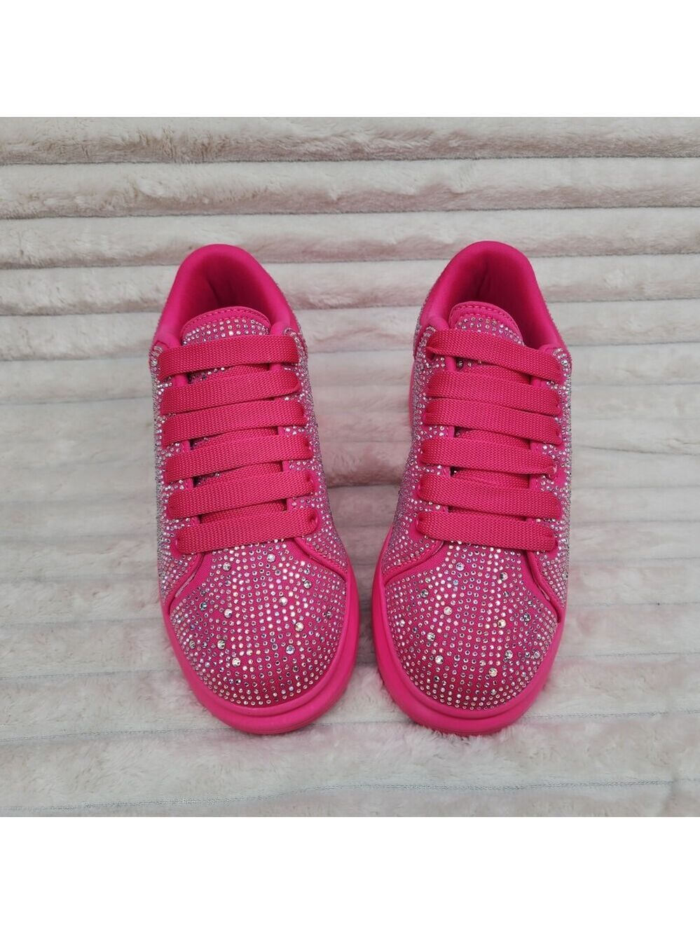 NIB Cush Baby Bright Pink Fuchsia Rhinestone Sneakers Tennis Shoes